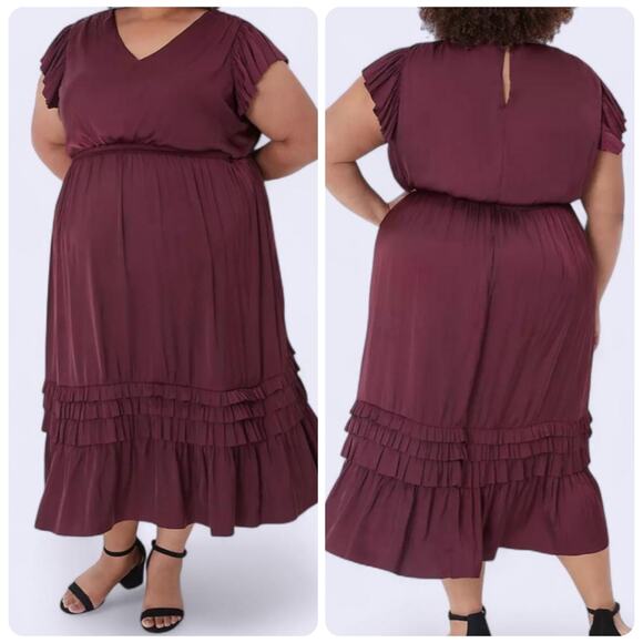 Lane Bryant Short Sleeve Burgundy Draped Midi Dress women's plus size 26 - Picture 1 of 14